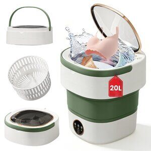 Portable Washing Machine - 20L Mini Foldable Washer with Spin Basket, 3 Cleaning